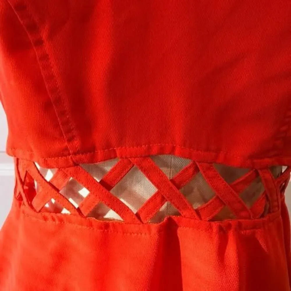 Orange Peplum Top Small Lattice Waist Cutout Flowy Tank - Picture 5 of 10